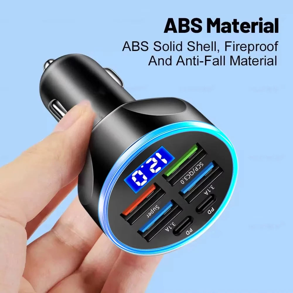 Digital Display 4USB + 2PD Car Charger – Fast, Smart, and Compact