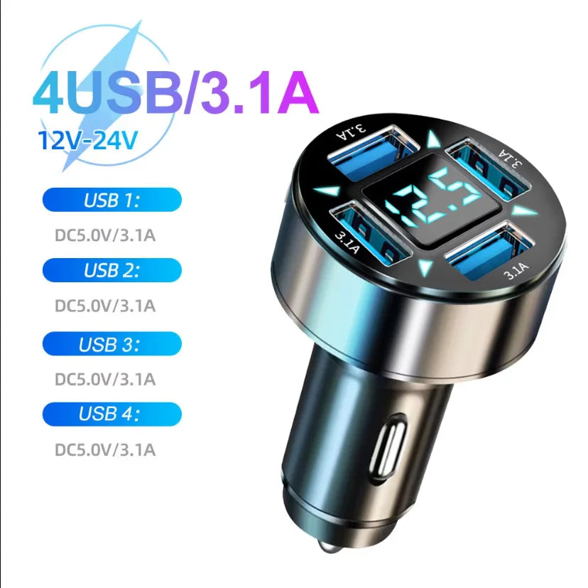 Digital Display 4USB + 2PD Car Charger – Fast, Smart, and Compact